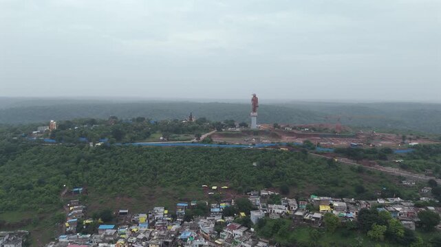 Aerial shot of Shankaracharya&rsquo;s Statue in Omkareshwar, Madhya  Pradesh, India