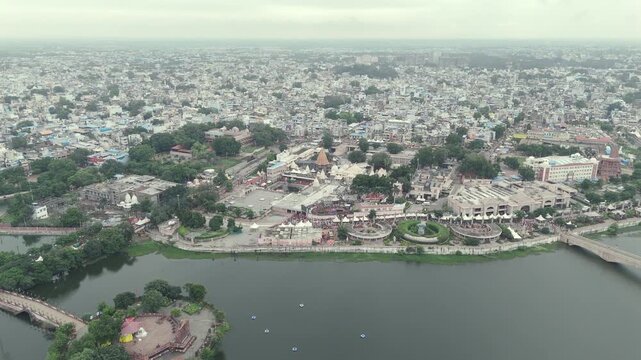 Aerial shot of Shri Mahakaleshwar Jyotirlinga Temple in Madhya Pradesh, India. This is one of the Popular Jyotirlinga of 12 Jyotirlinga in India