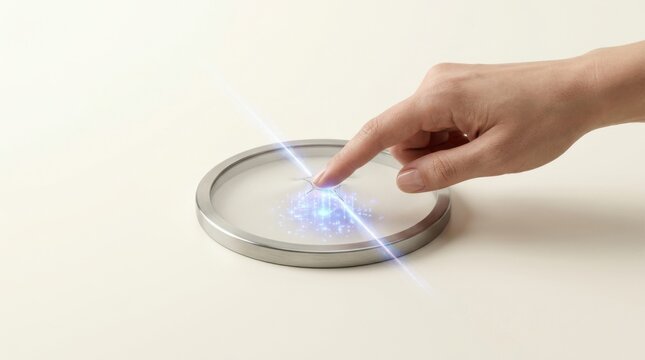 Person touching button to represent market breakout concept with emphasis on decision-making and financial strategy execution