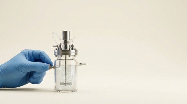 Hand holding a glass vial to visualize precision fermentation optimizing biological production conditions effectively