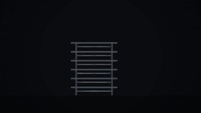 Minimalist wooden bookshelf with six shelves against a dark background