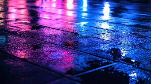 streaks. Neon reflections on wet pavement create an abstract urban nightscape with vibrant color streaks. real-estate listings.