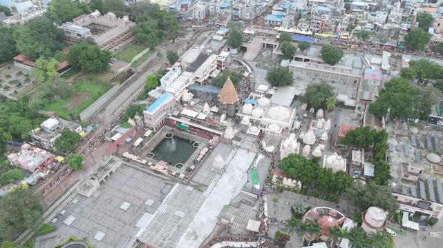 Aerial shot of Shri Mahakaleshwar Jyotirlinga Temple in Madhya Pradesh, India. This is one of the Popular Jyotirlinga of 12 Jyotirlinga in India