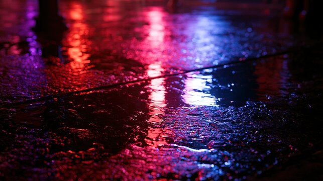 streaks. Neon reflections on wet pavement create an abstract urban nightscape with vibrant color streaks. real-estate listings.