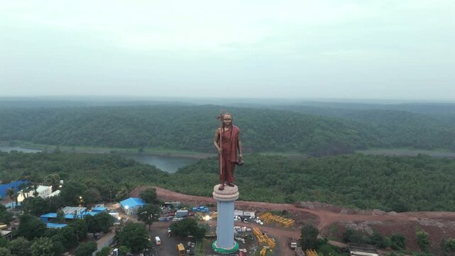 Aerial shot of Shankaracharya&rsquo;s Statue in Omkareshwar, Madhya  Pradesh, India