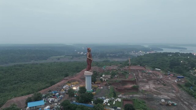 Aerial shot of Shankaracharya&rsquo;s Statue in Omkareshwar, Madhya  Pradesh, India