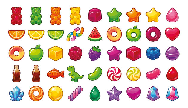  Set of colorful glossy gummy candies and jelly sweets vector illustration.svg