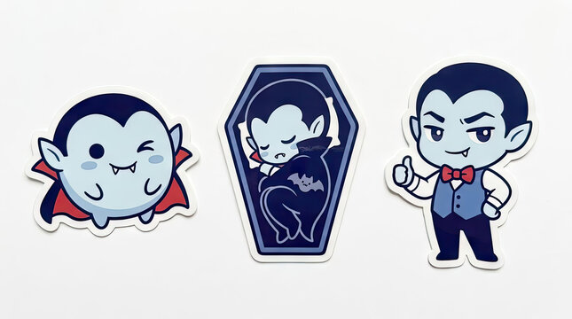 Chibi vampire stickers featuring Dracula and coffin motifs.