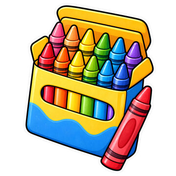 Colorful crayons in school crayon box isolated illustration
