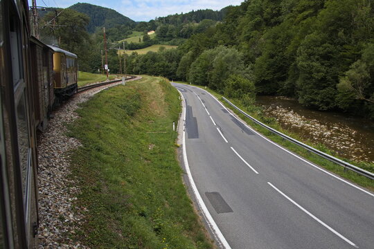Narrow-gauge railway "Mariazellerbahn" from Sankt P&ouml;lten to Mariazell, Austria, Europe
