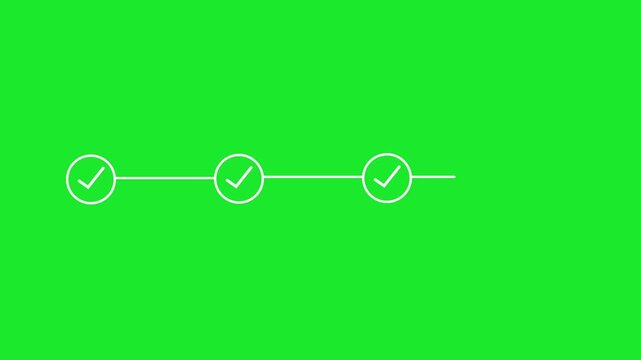 Progress bar animation with circular checkmark icons on green background