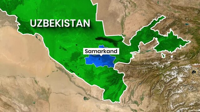 Animated map showing Uzbekistan with Samarkand highlighted in blue