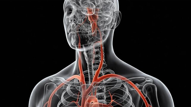 3D Medical Animation of Red Blood Vessels and Carotid Artery in Human Neck