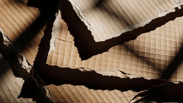 Torn brown corrugated cardboard sheets with rough edges and layered paper texture.