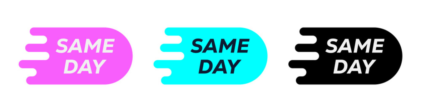 Pink Cyan and Black Same Day Delivery Label Set Isolated on Transparent Background