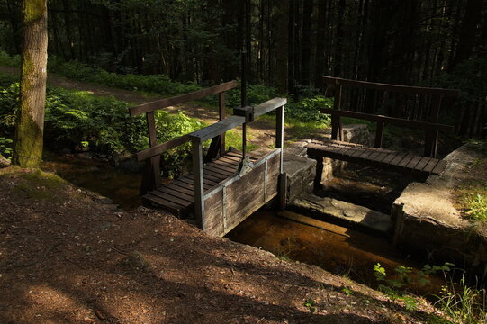 Weir on a creek in a forest at Krasno nad Teplou, Karlovy Vary Region, Czech republic,Europe
