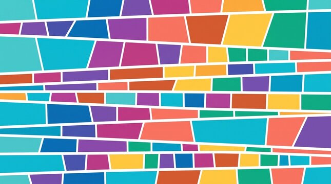 Abstract Horizontal Stained Glass Mosaic with Colorful Geometric Bands