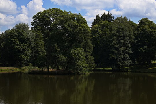 Pond in public park at Tepla abbey in Tepla, Karlovy Vary Region, Czech republic,Europe
