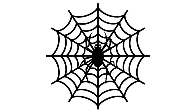 A bold black spider web icon with a spider resting at the center is isolated on a white background, created with generative ai.
