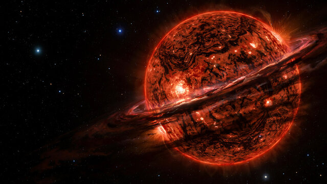 Closeup view of a swirling fiery cosmic nebula in deep space