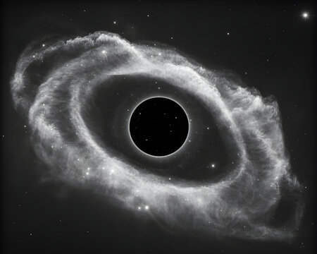 Black Hole In Deep Space With Glowing Accretion Disk