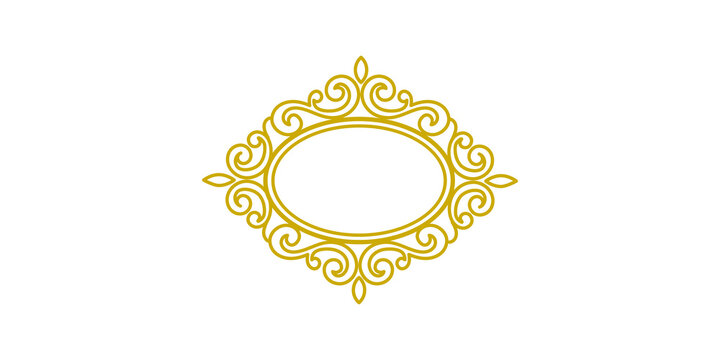 Golden ornate oval frame with decorative flourishes and swirls isolated on transparent background