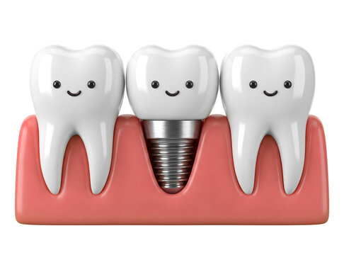 Pr&oacute;tese Dent&aacute;ria para Amostra com Tr&ecirc;s Dentes Personagem em 3D