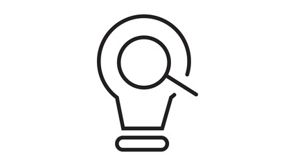 Minimalistic light bulb icon with magnifying glass symbol representing search for bright ideas