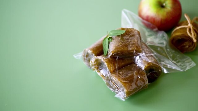 Apple pastila in sealed vacuum bag for convenient storage