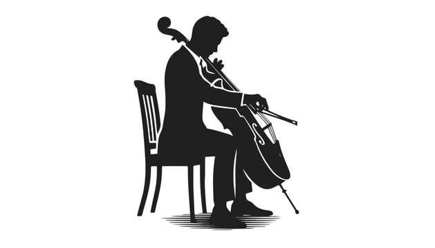Musician playing cello on chair silhouette vector art with musician