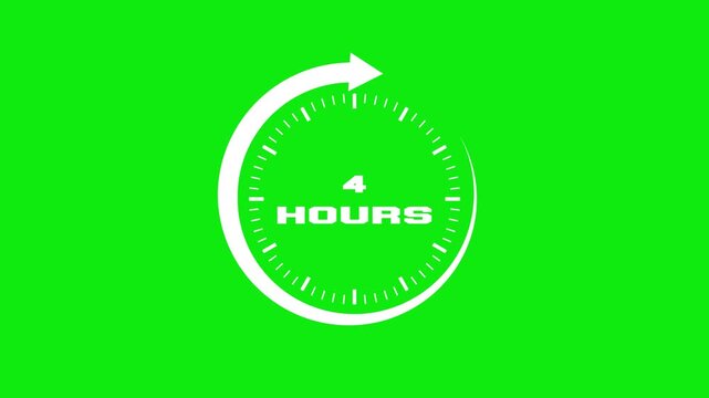 4 Hours Countdown Timer Clock Icon on Green Screen Background