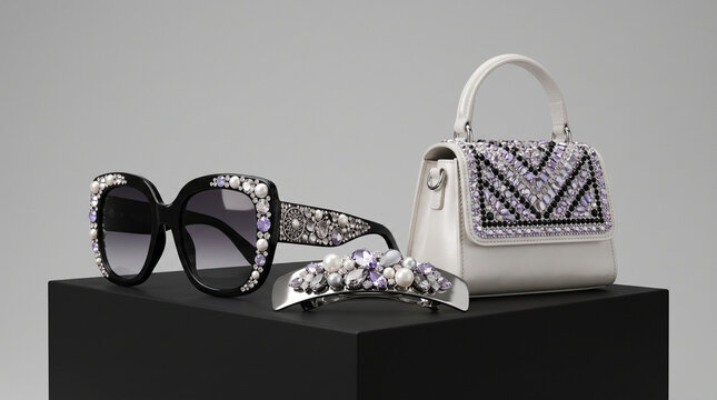Rhinestone embellished accessories in crystalcore style, silver and black