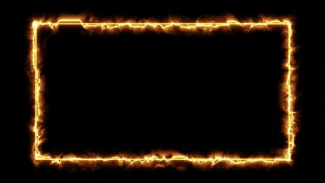 Fire neon burning frame border on black background Loop alpha channel. fire line glowing rectangle border 4k video