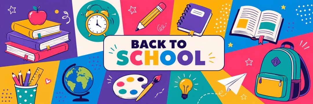Back  to school vector illustration, banner for back to school