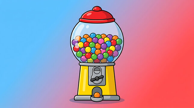 Brightly colored cartoon gumball machine dispensing an assortment of sweet, chewy candies, a nostalgic and playful treat