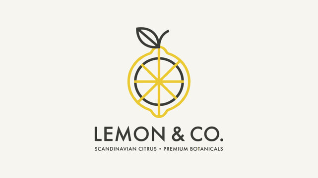 Minimalist geometric lemon logo design with citrus fruit slice and leaf emblem vector illustration