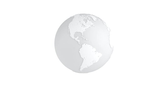4k Resolution Video: Global Connectivity, International Business, Geography, Travel And Worldwide Communication Concept. Minimal White Globe Animated On A White Background With Alpha Matte