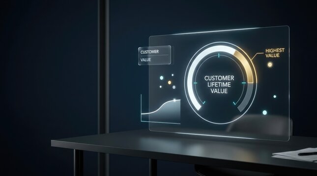 Customer lifetime value concept with magnifying glass on laptop