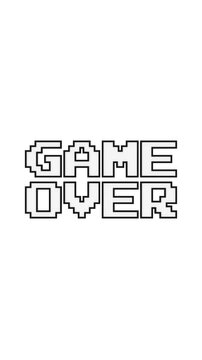 4k Resolution Vertical Video for Social Media:  Retro Pixel Game Over Concept. White Pixel Blocky Arcade Text With Black Outline In Old Computer Game Style Animated On White 