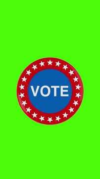 4k Resolution Vertical Video for Social Media: Election Year, Political Campaign, Voting And Democracy Concept. Red And Blue 2026 Badge With White Stars Loop Rotating On Green Background 
