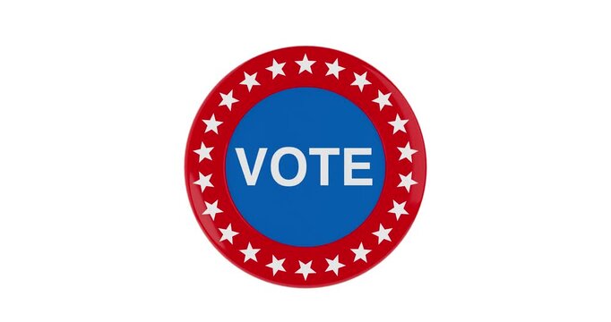 4k Resolution Video: Election Year, Political Campaign, Voting And Democracy Concept. Red And Blue 2026 Badge With White Stars Seamless Loop Rotating On White Background With Alpha Matte