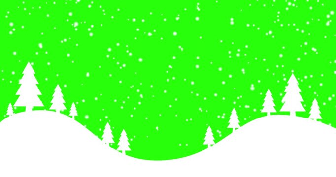 4k Resolution Video: Snowy Forest, Christmas Season And Festive Background Concept. Animated Falling Snow With White Pine Tree Silhouettes On Snow Hills Against Green Screen Background