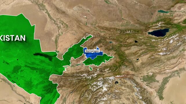 Animated map clip showing the Uzbekistan region of Namangan highlights