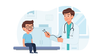 Obraz premium Doctor examining child patient in clinic, medical checkup, healthcare illustration
