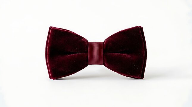 Elegant burgundy velvet bow tie isolated on white background