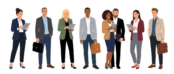 Obraz premium Diverse Business Team Standing Together with Digital Tablets and Briefcases