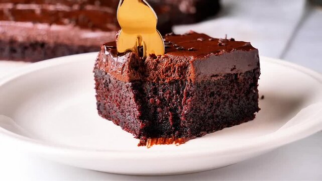 Rich dark chocolate brownie cake with a soft fudgy texture and deep cocoa flavor, beautifully presented for dessert menus, bakery advertising, restaurant promotions and culinary projects.
