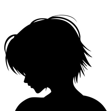 Logo peluquer&iacute;a. Icono con dibujo sencillo de la silueta de la cabeza y hombros de una mujer joven de perfil, con el cabello despeinado