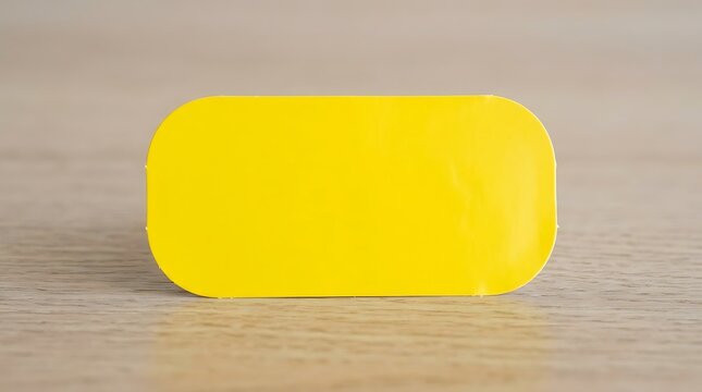 Blank yellow rounded rectangle sticker on light wood surface