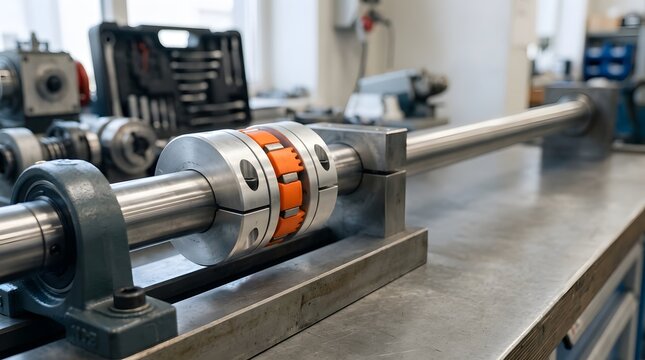 precision flexible jaw coupling connecting polished steel shafts for torque transfer vibration damping and reliable industrial drive system operation